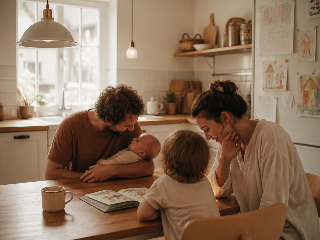 Familj på en dagsutflykt i svensk natur