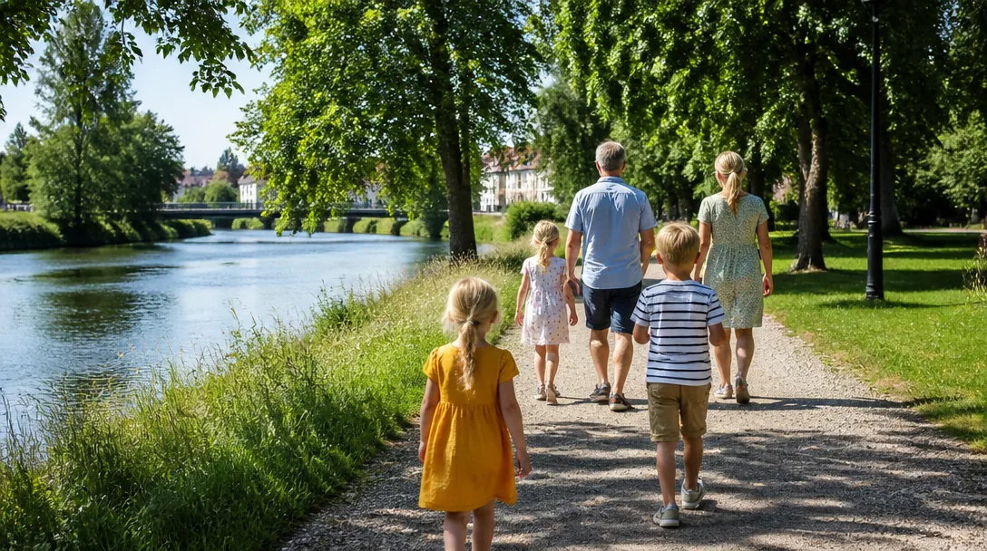 Barnfamilj på utflykt i Gävle-naturen