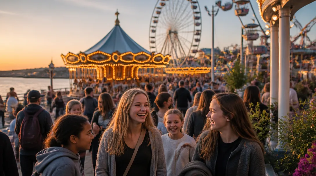 Familj på Gröna Lunds nöjespark på Djurgården i Stockholm