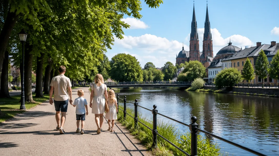 Familj vid Fyrisån i Uppsala